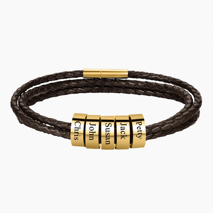 Personalized Mens Braided Leather Bracelet, Father's Day gift Christmas Gift, For Boyfriend Husband Custom Beads Charm For Men