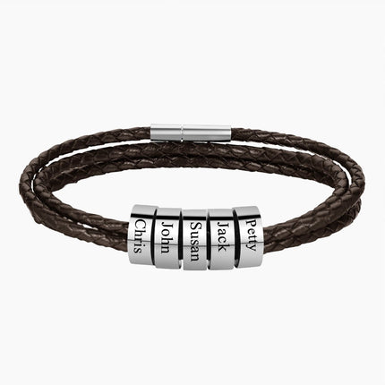 Personalized Mens Braided Leather Bracelet, Father's Day gift Christmas Gift, For Boyfriend Husband Custom Beads Charm For Men