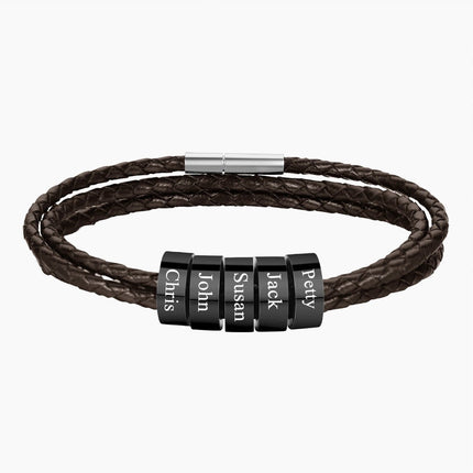 Personalized Mens Braided Leather Bracelet, Father's Day gift Christmas Gift, For Boyfriend Husband Custom Beads Charm For Men
