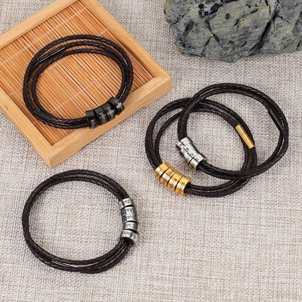 Personalized Mens Braided Leather Bracelet, Father's Day gift Christmas Gift, For Boyfriend Husband Custom Beads Charm For Men