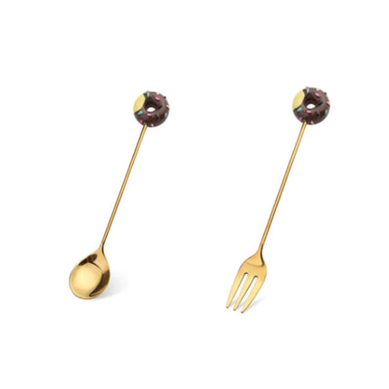 Stainless Steel Spoon Fork Cute Version Rainbow Lollipop Donut Macaron Dessert Spoons Fruit Forks Kids Set Kitchen Accessories