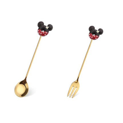 Stainless Steel Spoon Fork Cute Version Rainbow Lollipop Donut Macaron Dessert Spoons Fruit Forks Kids Set Kitchen Accessories