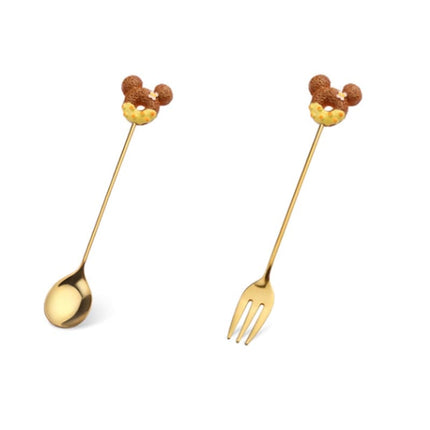 Stainless Steel Spoon Fork Cute Version Rainbow Lollipop Donut Macaron Dessert Spoons Fruit Forks Kids Set Kitchen Accessories