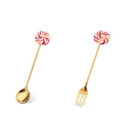 Stainless Steel Spoon Fork Cute Version Rainbow Lollipop Donut Macaron Dessert Spoons Fruit Forks Kids Set Kitchen Accessories