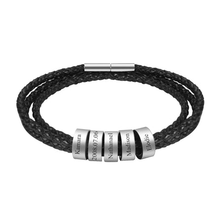 Personalized Mens Braided Leather Bracelet, Father's Day gift Christmas Gift, For Boyfriend Husband Custom Beads Charm For Men