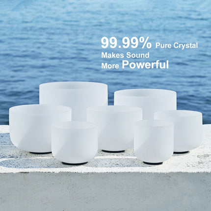 CVNC 7-12"/6-12" Frosted Quartz Crystal Singing Bowl Chakra Set 7pcs CDEFGAB Note for Sound Healing with Carry Bags
