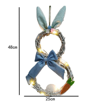 DIY Easter Bunny Wreath On The Door Rabbits Ears Garland Wood Decoration 2022 Souvenir Ornaments Festive Party Supplies LED Lights