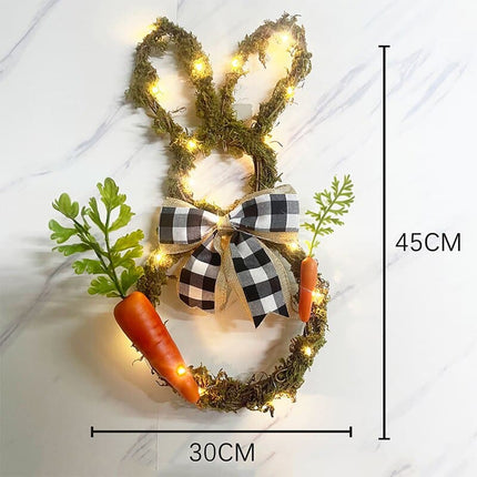 DIY Easter Bunny Wreath On The Door Rabbits Ears Garland Wood Decoration 2022 Souvenir Ornaments Festive Party Supplies LED Lights