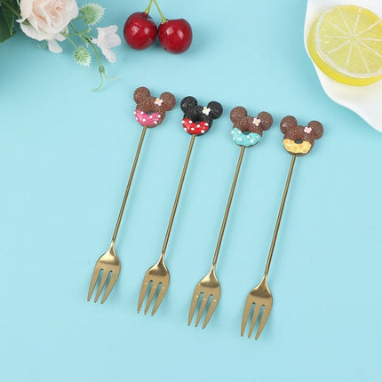 4pcs Stainless Steel Donuts Candy Spoon Forks Kitchen Tableware Milk Coffee Stirring Spoons Dessert Cake Tools Cutlery Spoon Set