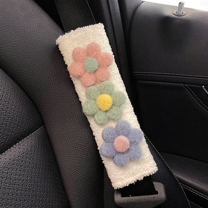 1pc Styling Soft Plush Flowers Car Seat Belt Cover Shoulder Strap Harness Cushion  Artificial Lamb Auto Seatbelt Shoulder Pad