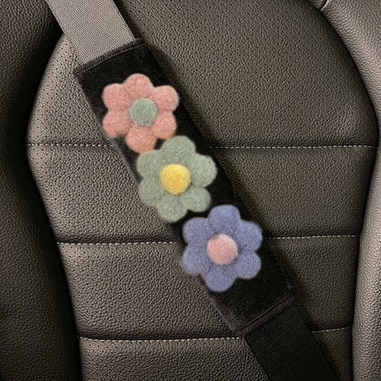 1pc Styling Soft Plush Flowers Car Seat Belt Cover Shoulder Strap Harness Cushion  Artificial Lamb Auto Seatbelt Shoulder Pad