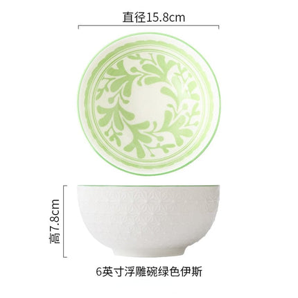 Nordic Style 6Inch Tableware Bowls Ceramic Home Hand Painted  Instant Noodle Soup Restaurant Simple Creative Embossed Ramen Bowl