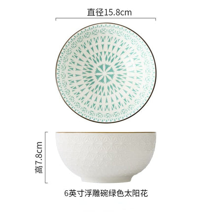 Nordic Style 6Inch Tableware Bowls Ceramic Home Hand Painted  Instant Noodle Soup Restaurant Simple Creative Embossed Ramen Bowl