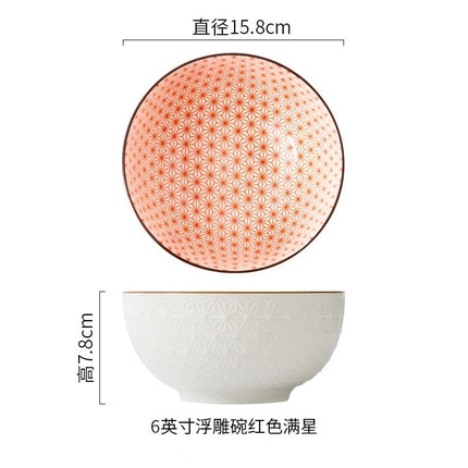 Nordic Style 6Inch Tableware Bowls Ceramic Home Hand Painted  Instant Noodle Soup Restaurant Simple Creative Embossed Ramen Bowl