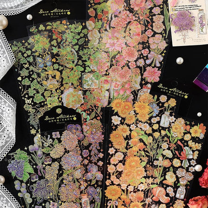 3 pcs Bronzing Flowers Stickers aesthetic Diy Stickers Aesthetic Scrapbooking Journal Deco Album Deco DIY Diary Stationery