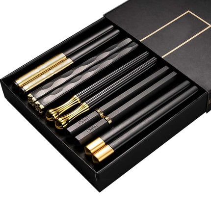 JANKNG 5 Pair Japanese Chopsticks Alloy Non-Slip Sushi Chop Sticks Set Chinese Gift Reusable Chopsticks Tableware Gift Kitchen