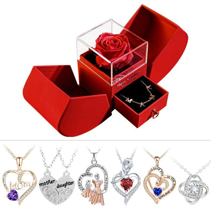 Gift for Women Eternal Rose Gift Box /w Heart Necklace I Love You To The Moon and Back Flower Jewelry Box for Wedding Birthday