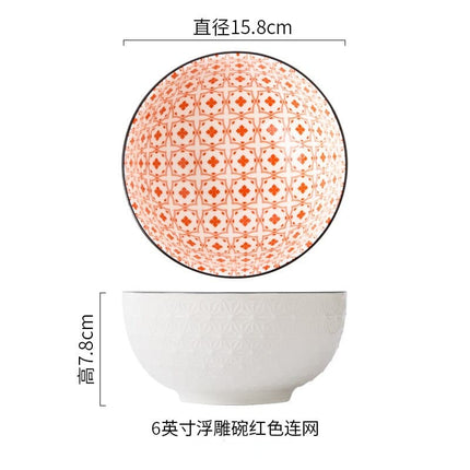 Nordic Style 6Inch Tableware Bowls Ceramic Home Hand Painted  Instant Noodle Soup Restaurant Simple Creative Embossed Ramen Bowl