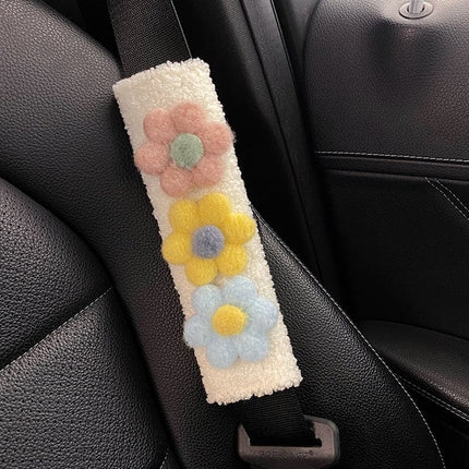 1pc Styling Soft Plush Flowers Car Seat Belt Cover Shoulder Strap Harness Cushion  Artificial Lamb Auto Seatbelt Shoulder Pad
