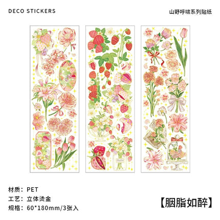 3 pcs Bronzing Flowers Stickers aesthetic Diy Stickers Aesthetic Scrapbooking Journal Deco Album Deco DIY Diary Stationery