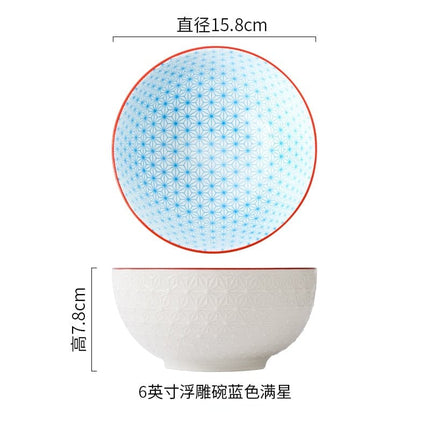 Nordic Style 6Inch Tableware Bowls Ceramic Home Hand Painted  Instant Noodle Soup Restaurant Simple Creative Embossed Ramen Bowl