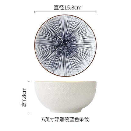 Nordic Style 6Inch Tableware Bowls Ceramic Home Hand Painted  Instant Noodle Soup Restaurant Simple Creative Embossed Ramen Bowl