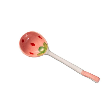 Creative Strawberry Ceramic Soup Spoon Cute Korean Ice Cream Hand Painted Coffee Dessert Long Handle Spoon Kitchen Accessories