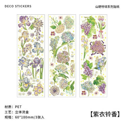 3 pcs Bronzing Flowers Stickers aesthetic Diy Stickers Aesthetic Scrapbooking Journal Deco Album Deco DIY Diary Stationery