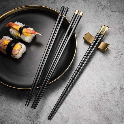 JANKNG 5 Pair Japanese Chopsticks Alloy Non-Slip Sushi Chop Sticks Set Chinese Gift Reusable Chopsticks Tableware Gift Kitchen