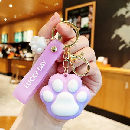 Cute Cat Claw Key Chain PVC Soft Rubber Meow Kitten Backpack Car Anti-lost Keyrings Fashion Pendant Animal Jewelry Accessories