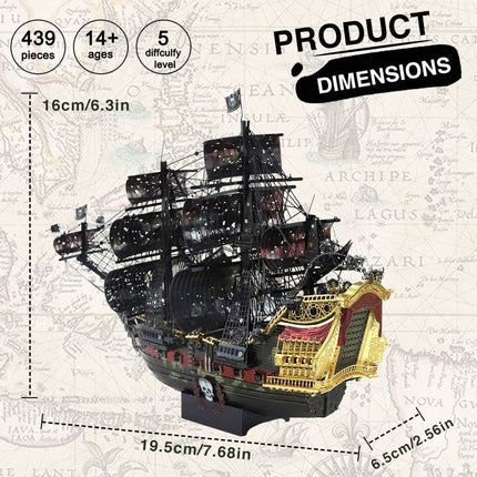 3D Metal Puzzle The Queen Anne's Revenge Jigsaw Pirate Ship DIY Model Building Kits Toys for Teens Brain Teaser