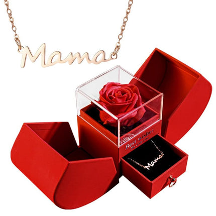Gift for Women Eternal Rose Gift Box /w Heart Necklace I Love You To The Moon and Back Flower Jewelry Box for Wedding Birthday