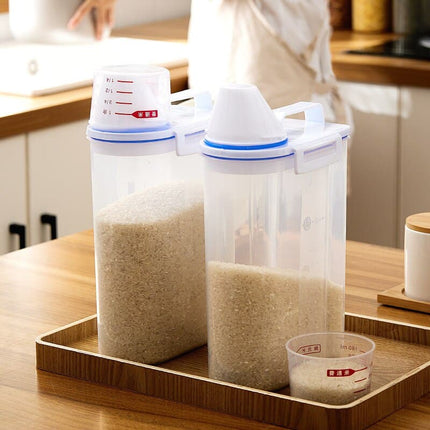2Liter Food Pail Plastic Storage Tank with Measuring Cup Container Moisture Proof Sealed Jar Pet Supplies Accessories