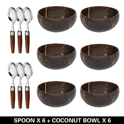 Natural Coconut Bowl Wooden Handmade Coconut Bowls for Eating Tableware with Spoon Dessert Fruit Salad Mixing Rice 12-15cm