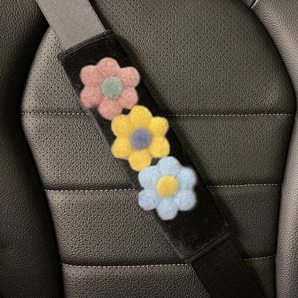 1pc Styling Soft Plush Flowers Car Seat Belt Cover Shoulder Strap Harness Cushion  Artificial Lamb Auto Seatbelt Shoulder Pad