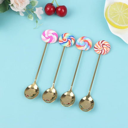 4pcs Stainless Steel Donuts Candy Spoon Forks Kitchen Tableware Milk Coffee Stirring Spoons Dessert Cake Tools Cutlery Spoon Set