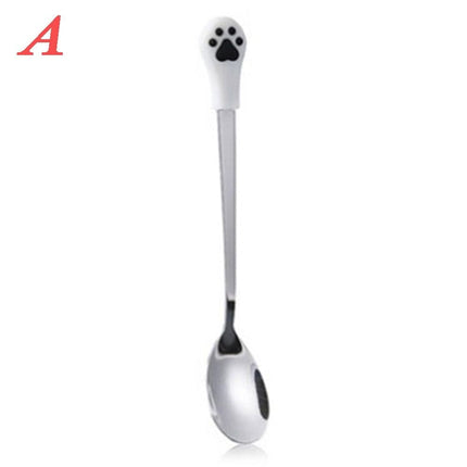 Cute Cartoon Cat Claw Spoon Stainless Steel Coffee Tea Spoon Fruit Dessert Candy Spoon Drink Stirring Spoon Baby Kids Tableware