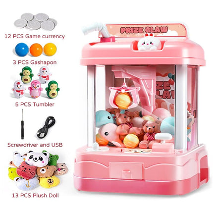 Kids Claw Machine Mini Arcade Grab Doll Gashapon Toy Withs Music Light Cartoon Clamp Machine Game For 3 Years Children Gifts