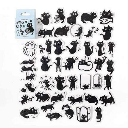 45 Pcs Black Cat Series Stickers Decoration Kawaii Cute Cats Stickers Self-adhesive Scrapbooking Stickers For Laptop Planners
