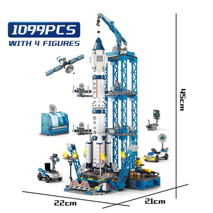 HUIQIBAO Space Aviation Manned Rocket Building Blocks With Astronaut Figure City Aerospace Model Bricks Children Toys for Kids