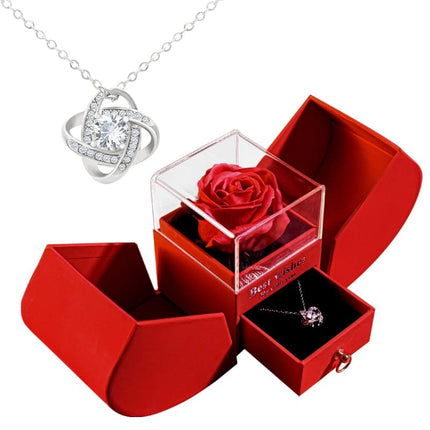 Gift for Women Eternal Rose Gift Box /w Heart Necklace I Love You To The Moon and Back Flower Jewelry Box for Wedding Birthday