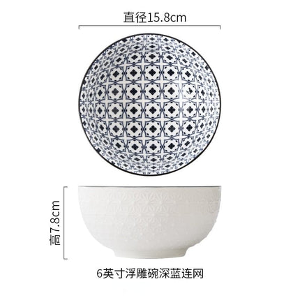 Nordic Style 6Inch Tableware Bowls Ceramic Home Hand Painted  Instant Noodle Soup Restaurant Simple Creative Embossed Ramen Bowl