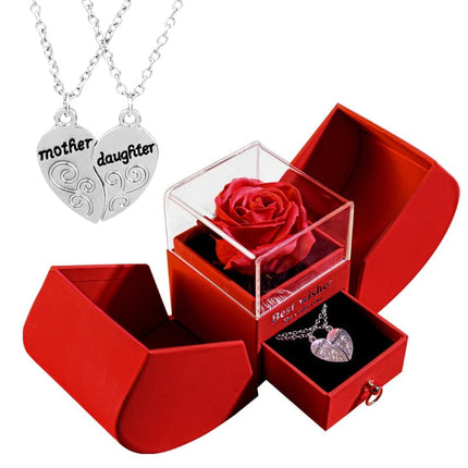 Gift for Women Eternal Rose Gift Box /w Heart Necklace I Love You To The Moon and Back Flower Jewelry Box for Wedding Birthday