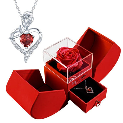 Gift for Women Eternal Rose Gift Box /w Heart Necklace I Love You To The Moon and Back Flower Jewelry Box for Wedding Birthday