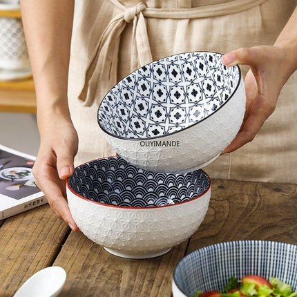 Nordic Style 6Inch Tableware Bowls Ceramic Home Hand Painted  Instant Noodle Soup Restaurant Simple Creative Embossed Ramen Bowl