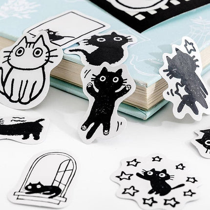 45 Pcs Black Cat Series Stickers Decoration Kawaii Cute Cats Stickers Self-adhesive Scrapbooking Stickers For Laptop Planners