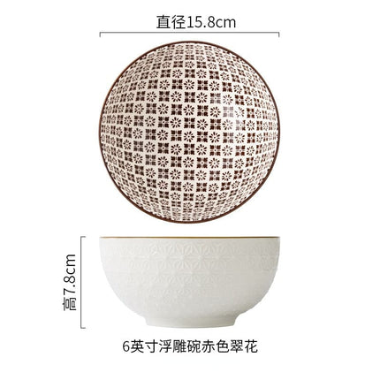Nordic Style 6Inch Tableware Bowls Ceramic Home Hand Painted  Instant Noodle Soup Restaurant Simple Creative Embossed Ramen Bowl
