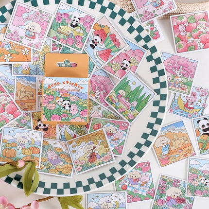 46 pcs Kawaii Cartoon Stickers aesthetic Stick Labels Adhesive Diy Diary Album Stationery Scrapbooking Collage material