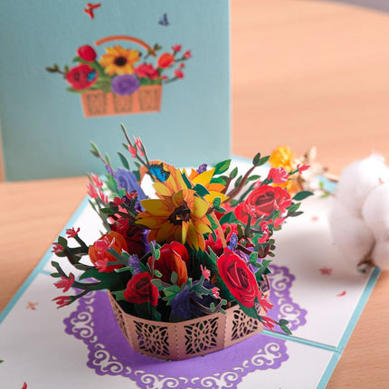 Mothers Day Pop Up Card Birthday Anniversary Gift 3D Flowers Basket Greeting Cards for Mom Wife