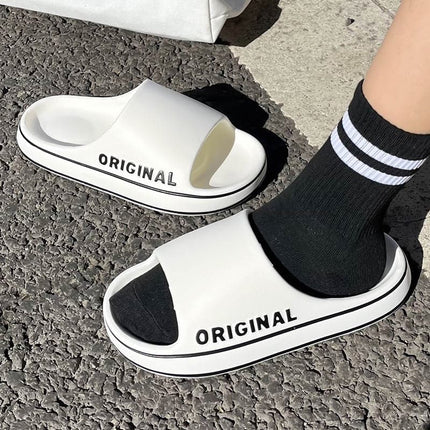 Women Thick Sole Summer Beach Slides Bathroom Anti-Slip Slipper Soft Sandals Fashion Flip-Flops Ultra-Light Letter Shoe